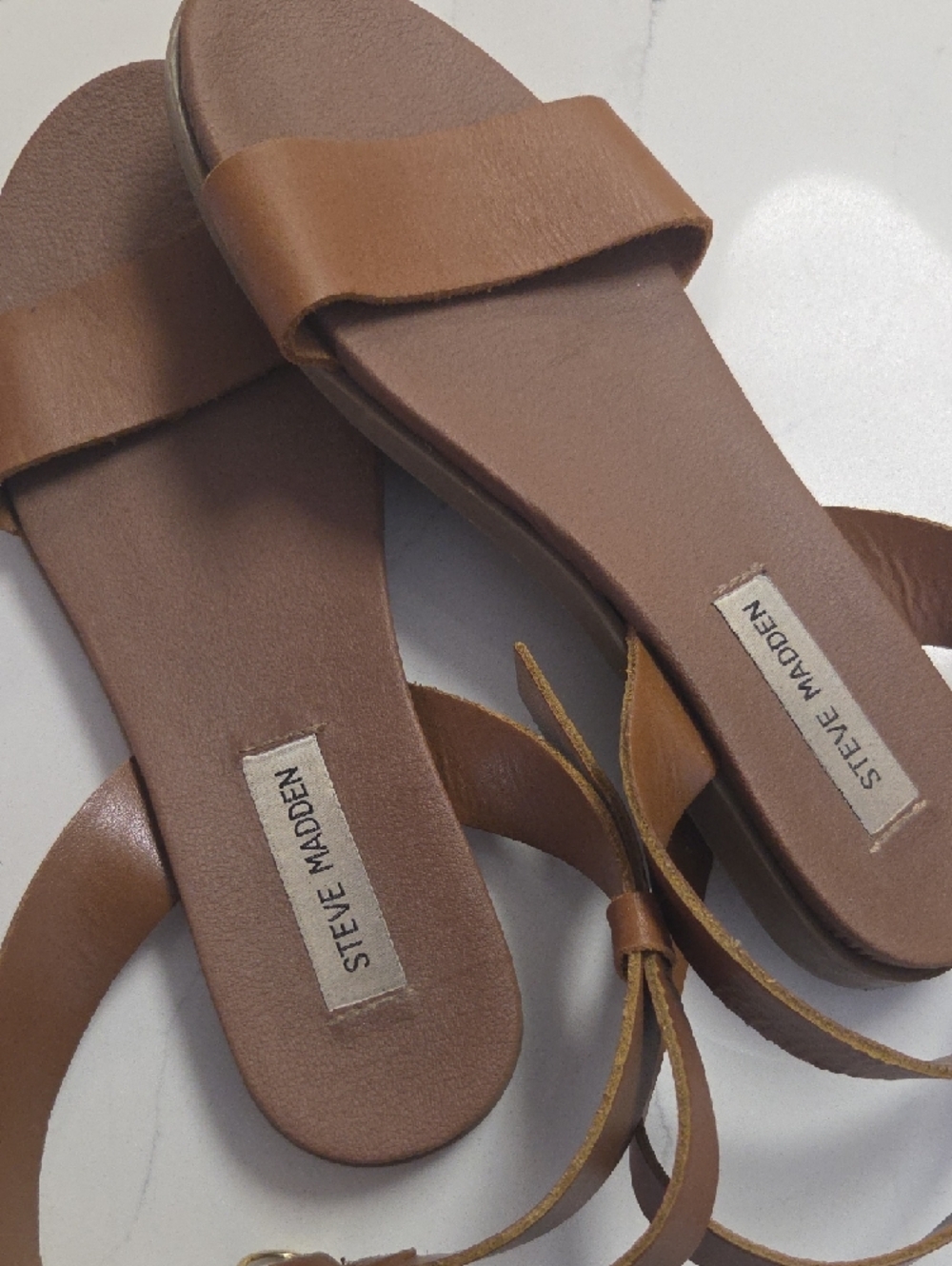 Steve Madden Brown Leather Ankle-Strap Flat Sandals - Picture 4 of 4